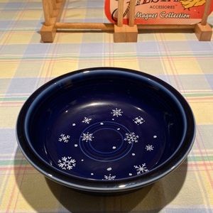 Fiestaware 7 inch cereal bowl in cobalt blue with snowflakes. Betty Crocker